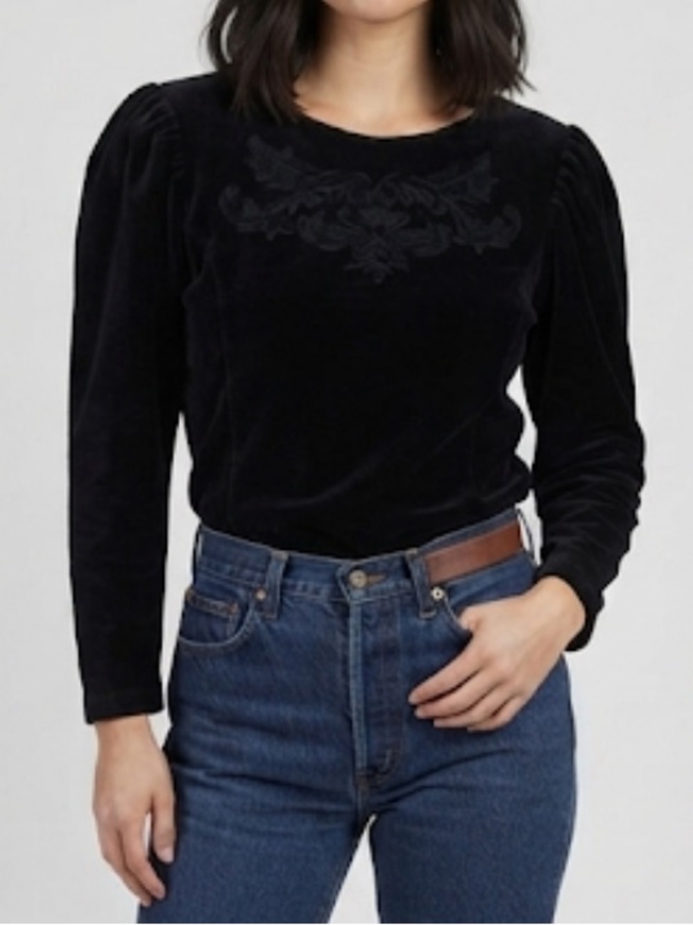 VINTAGE 80’s / 90’s Velvet Puff Sleeve Blouse Top Large